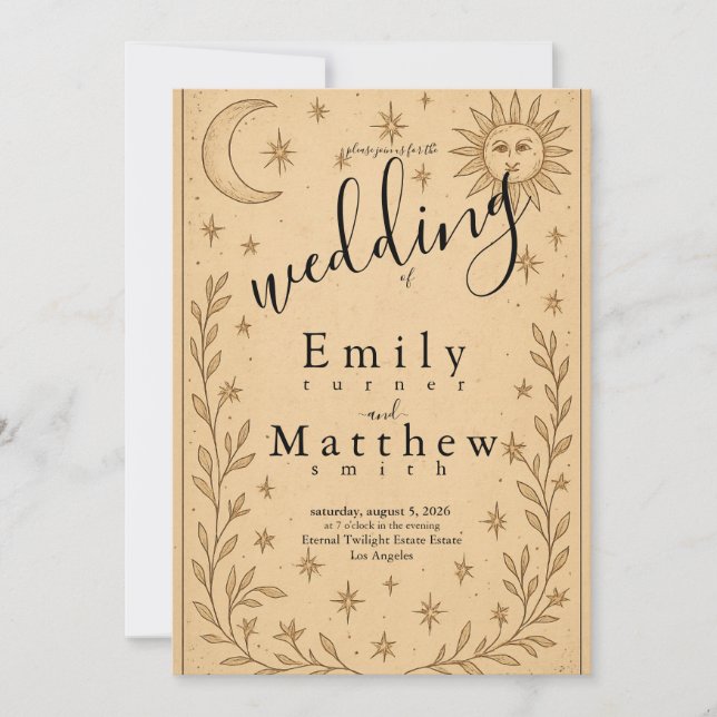 Celestial Romantik - Måne och Sol Inbjudningar (Framsida)