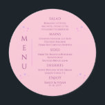 Celestial Rosa Lila Sol Måne Stars Bröllop Meny<br><div class="desc">Den kelestiala Rosa Lila Sol Stars Mystical Bröllop Menu Cards har enkla rosa- och lila-stjärnor på en rosa bakgrund med dina menydetaljer i mitten i det moderna pinkcalligrafiskript. Anpassa genom att redigera texten i textrutorna. Designad för dig ©2022 Evco Studio www.zazzle.com/store/evcostudio</div>