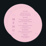 Celestial Rosa Lila Sol Måne Stars Bröllop Meny<br><div class="desc">Kortet Celestial Rosa Lila Sol Stars Space Bröllop innehåller enkla rosa- och lila stjärnor på en rosa bakgrund med dina menydetaljer i mitten i det moderna Måne kalligrafiskript. Anpassa genom att redigera texten i textrutorna. Designad av ©2022 Evco Studio www.zazzle.com/store/evcostudio</div>