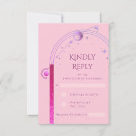 Celestial Rosa Lila Sol Måne Stars Bröllop OSA Kort