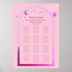 Celestial Rosa Lila Sol Måne Stars Bröllop Poster