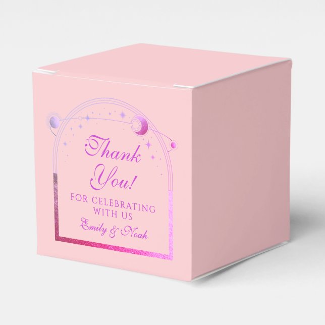 Celestial Rosa Lila Sol Måne Stars Bröllop Presentaskar (Framsidan Sidan)