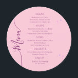 Celestial Rosa Lila Sol Måne Stars Space Bröllop Meny<br><div class="desc">Kortet Celestial Rosa Lila Sol Stars Space Bröllop innehåller enkla rosa- och lila stjärnor på en rosa bakgrund med dina menydetaljer i mitten i det moderna Måne kalligrafiskript. Anpassa genom att redigera texten i textrutorna. Designad för dig ©2022 Evco Studio på www.zazzle.com/store/evcostudio</div>