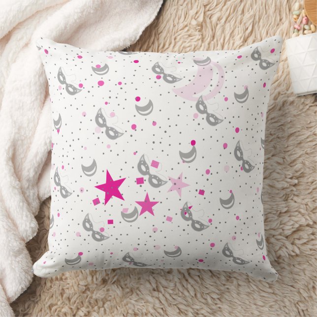 Celestial Rosa Måne och Stars Mardi Gras Pillow Kudde (Filt)