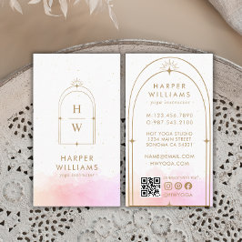 Celestial Rosa Monogram Yoga Instructor QR Code Visitkort