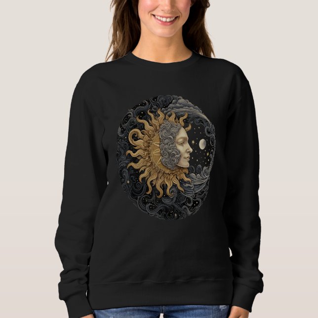 Celestial Rymd Sol Måne Boho Luna Sol Astronomi T Shirt (Framsida)