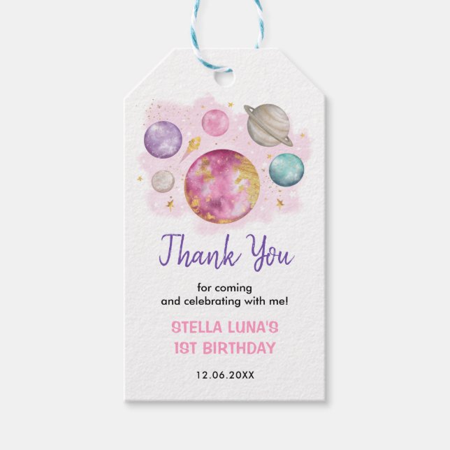 Celestial Rymden Rosa Galaxy Birthday Favors Presentetikett (Framsidan)