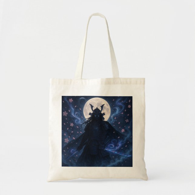 Celestial Samurai Tote Bag | Anime Fantasy Warrior Tygkasse (Framsidan)