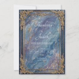 Celestial Sapphire & Guld Galaxy Bröllop bjudande Inbjudningar