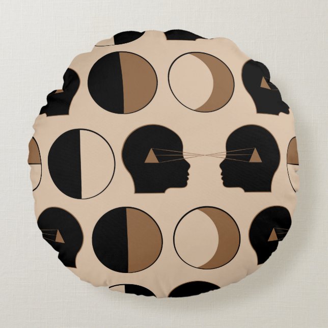 Celestial Seamless Mönster Design med mänsklig ene Rund Kudde (Framsidan)