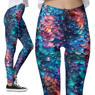 Celestial Sjöjungfru Sparkles Galaxy Scales Glitte Leggings