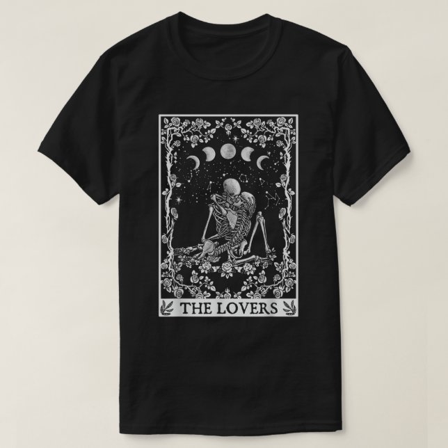 Celestial Skeleton Älskare Tarot Card Måne-läsning T Shirt (Design framsida)