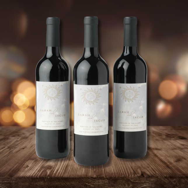 Celestial skriven i Stars Bröllop Vinflaska Etikett (Celestial Written in the Stars Wedding Wine Label)