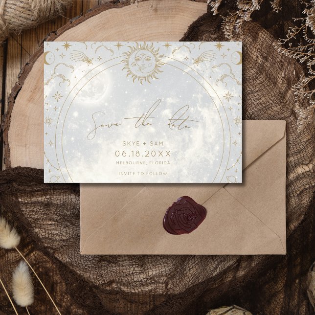 Celestial skriven i Stars Photo Bröllop Spara Datumet (Celestial Written in the Stars Photo Wedding Save The Date)