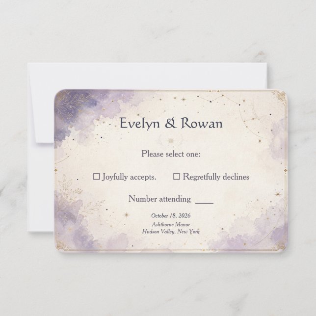 Celestial skriven i stjärnorna RSVP-kort Tack Kort (Framsida)