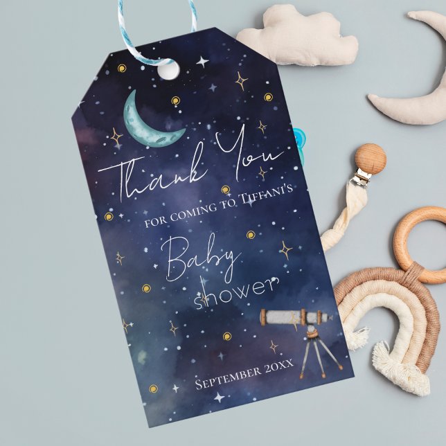 Celestial Sky Moon & Stars Baby Shower Thank You Presentetikett (Skapare uppladdad)