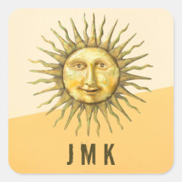 Celestial Sol Ansikte Colorblock Monogram Fyrkantigt Klistermärke
