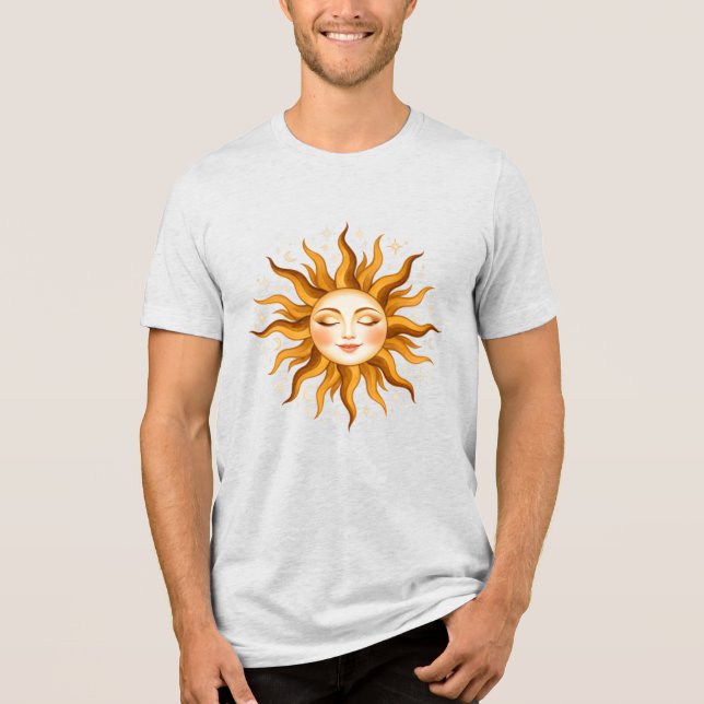 Celestial Sol Ansikte Vintage Boho Konst  T Shirt (Framsida)