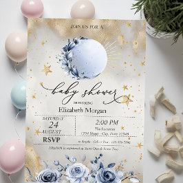 Celestial Sol,Blue Måne Ro Stars Baby Shower Inbjudningar