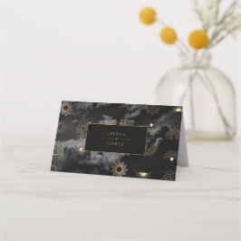 Celestial Sol Crescent Måne Galaxy Black Golden Placeringskort