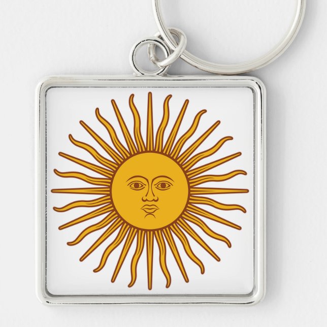 Celestial Sol Fyrkantig Silverfärgad Nyckelring (Framsidan)