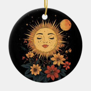 Celestial Sol Goddess med blommande Blommigtar Julgransprydnad Keramik