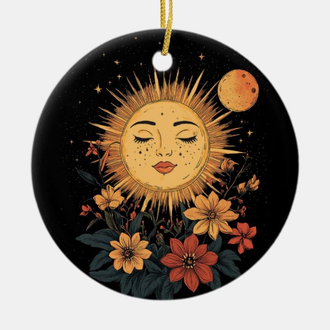 Celestial Sol Goddess med blommande Blommigtar Julgransprydnad Keramik (Framsidan)