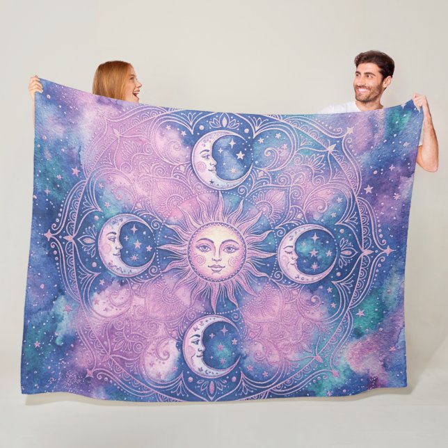 Celestial Sol & Mån Mandala Galax Nebulosa Fleecefilt (På plats)