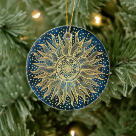 Celestial Sol Mandala Blue Guld Confetti Julgransprydnad Keramik