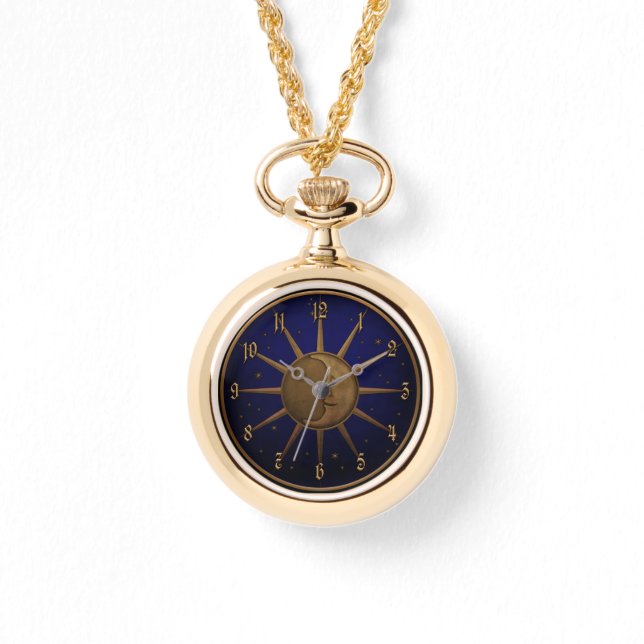 Celestial Sol Måne Brass Bas Relief Graphic Armbandsur (Framsida)