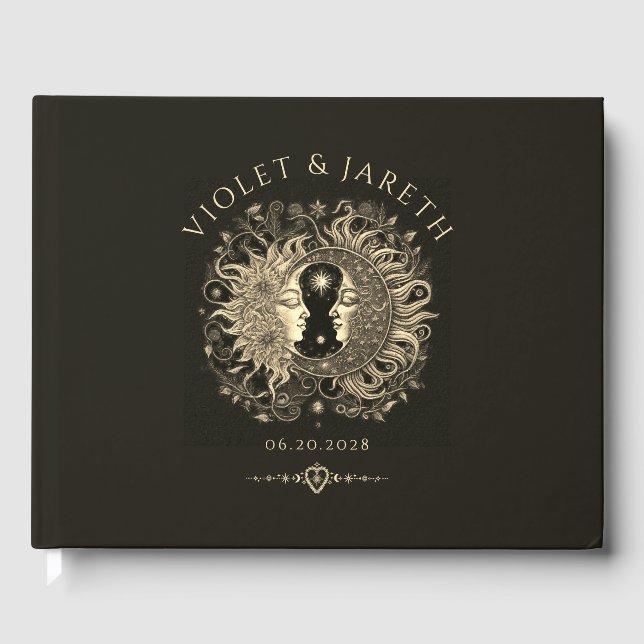 Celestial Sol Måne Bröllop Guest Bok (Framsida)