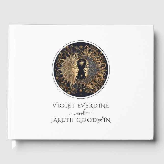 Celestial Sol Måne Bröllop Guest Bok (Framsida)