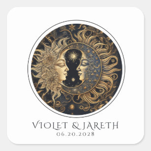 Celestial Sol Måne Bröllop Sticker Fyrkantigt Klistermärke