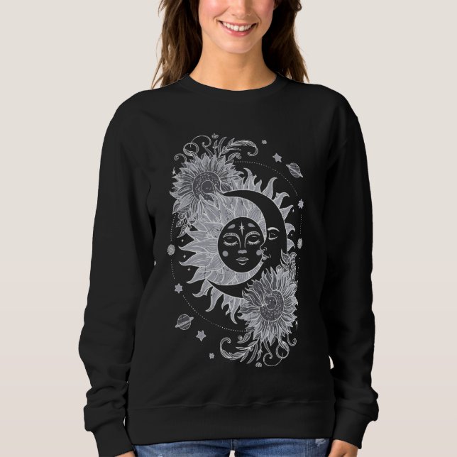Celestial Sol Måne Flower Astrology Måne Phases Vi T Shirt (Framsida)