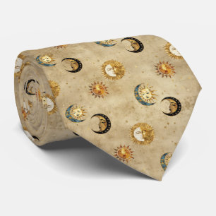 Celestial Sol & Måne Guld Stjärnklar Natt Mönster Slips