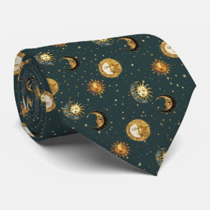 Celestial Sol & Måne Guld Stjärnklar Natt Mönster Slips