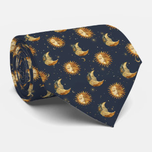 Celestial Sol & Måne Guld Stjärnklar Natt Mönster Slips