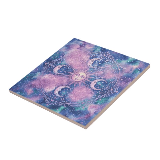 Celestial Sol & Måne Mandala Galax Nebula Kakelplatta (Sidan)