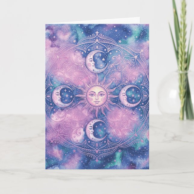 Celestial Sol & Måne Mandala Galax Nebula Kort (Framsida)