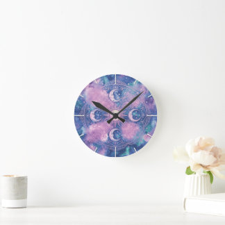 Celestial Sol & Måne Mandala Galax Nebula Rund Klocka
