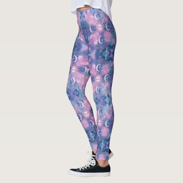 Celestial Sol & Måne Mandala Galax Nebulosa Leggings (Vänster)