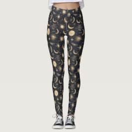 Celestial Sol Måne och Stars Night Himmel Leggings