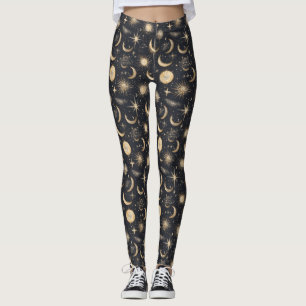 Celestial Sol Måne och Stars Night Himmel Leggings
