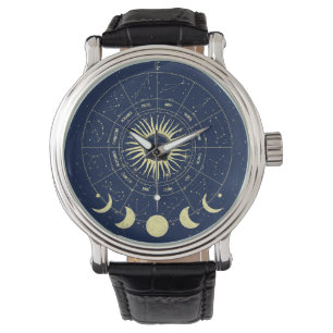 Celestial Sol Måne Phases Zodiac Armbandsur