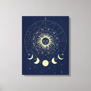 Celestial Sol Måne Phases Zodiac Canvastryck