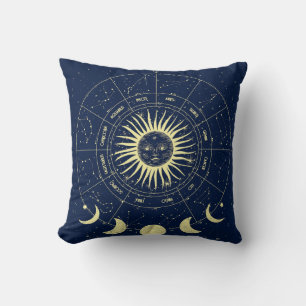 Celestial Sol Måne Phases Zodiac Kudde