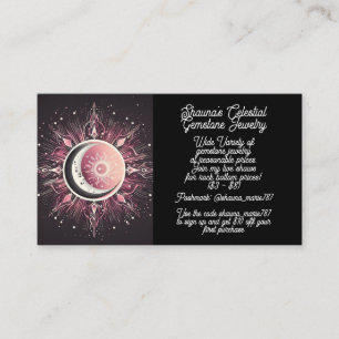 Celestial Sol Måne Stars Black Rosa White Zodiac Visitkort