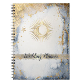 Celestial Sol,Måne,Stars Watercolor Anteckningsbok