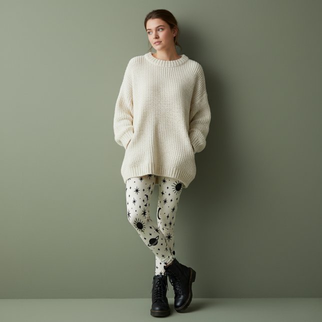 Celestial Sol Måne Stjärnor Crème Leggings (Skapare uppladdad)