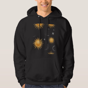 Celestial Sol Måne Stjärnor Guld Boho Tröja Hoodie
